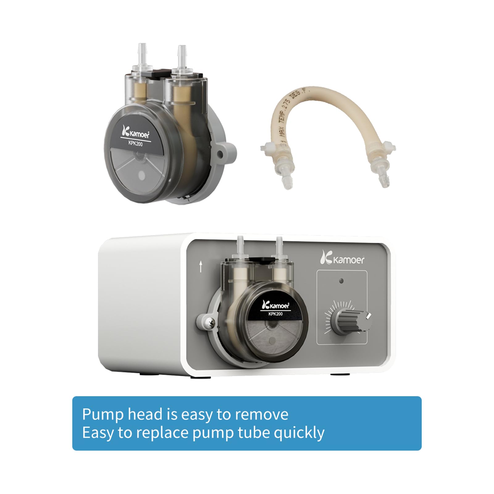 Kamoer M1-KPK200 Kleine Schlauchpumpe, 12 V mit niedrigem Durchfluss, 25–150 ml/min, einstellbare Geschwindigkeit, Flüssigkeitsdosierpumpe für Labor, Fabrik, Zuhause, mit Netzadapter