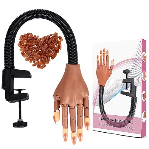 Mano de práctica para uñas acrílicas, mano profesional de práctica de uñas para entrenamiento, mano de maniquí falsa ajustable con 100 puntas de