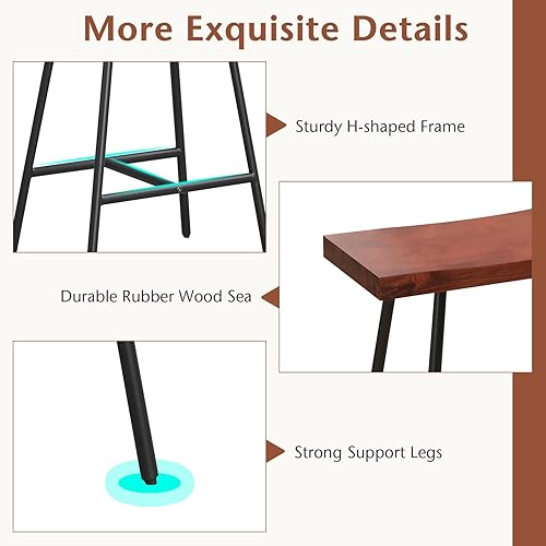 Miniatura 6 de GOFLAME Juego de 2 taburetes de asiento de silla de montar, taburetes de bar industriales sin respaldo para el hogar, cocina, pub, bistro, marrón