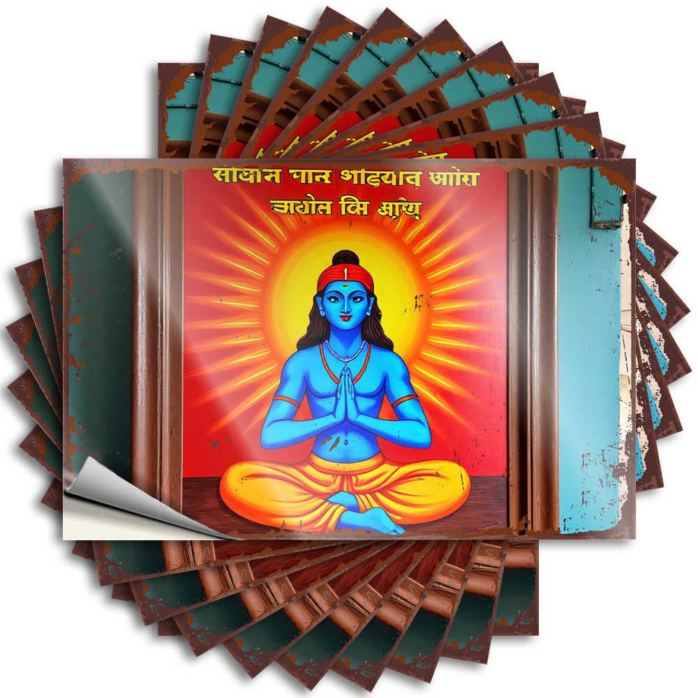 Tattoos Summer Easy Apply | Blue Deity in Meditation Pose with Radiant Background Core Bottle Peel and Stick(12X18CM)