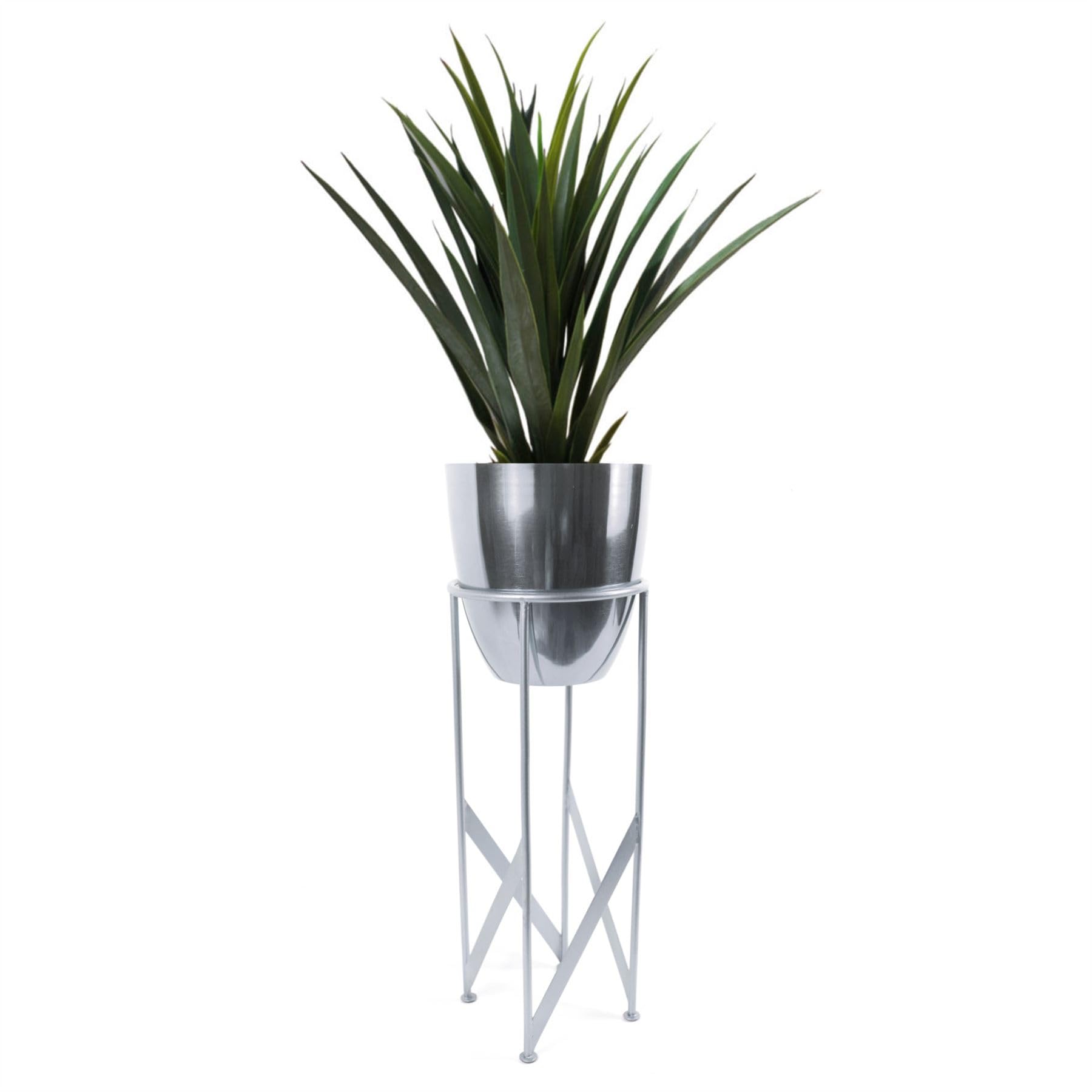 Leaf Artificial Yukka Plant Metal Planter Stand Silver 90Cm Tall Realistic Premium Botanik from B&Q