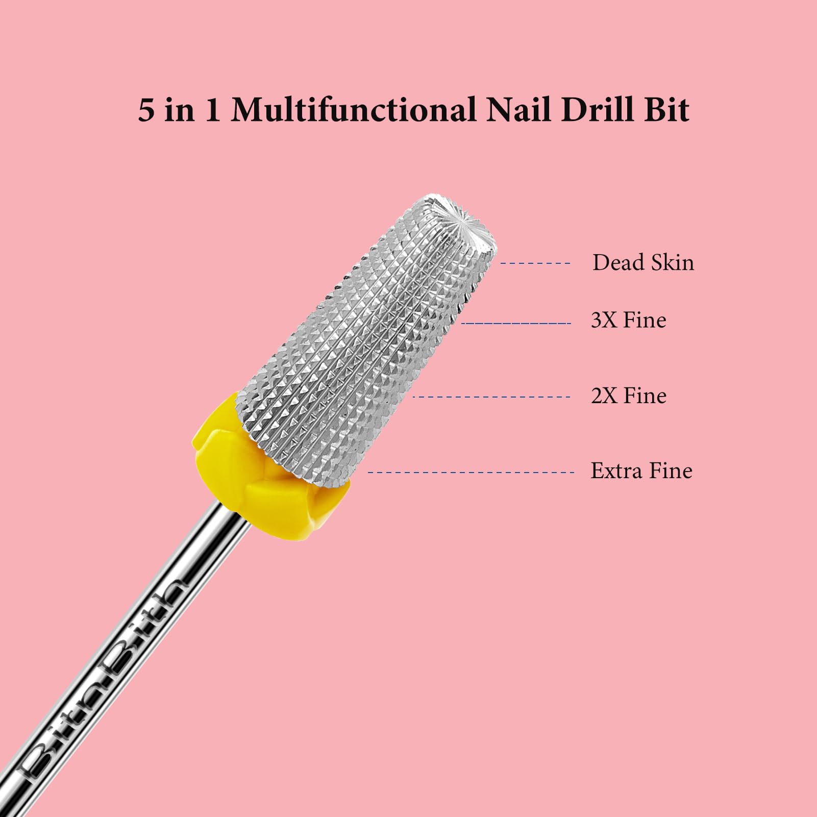 Brocas de uñas 5 en 1, brocas profesionales de carburo de 3/32 pulgadas para uñas multifunción, eliminación rápida de acrílico de gel duro para cutículas, manicura y pedicura, rotación 3
