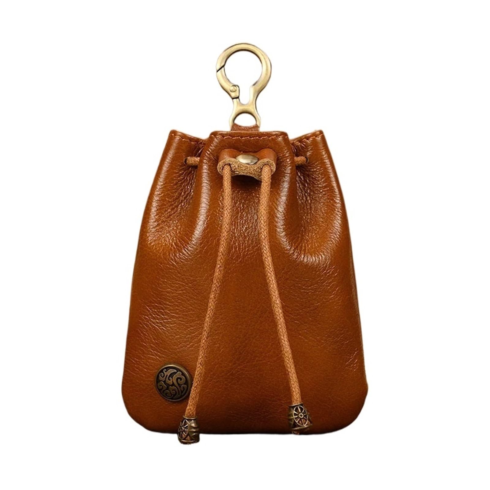 AYWTIUN Leather Drawstring Pouch Coin Purse Men Women Leather Casual Small Wallet Cowhide Money Pocket Drawstring Storage Waist Pack