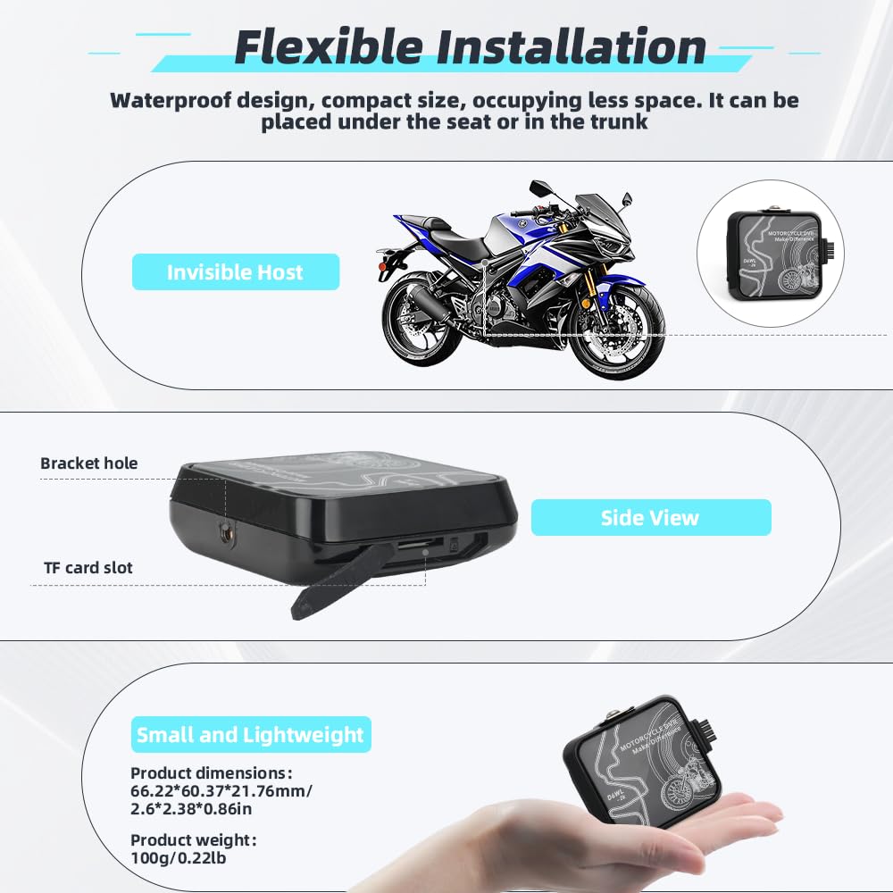 VSYSTO D6WL Caméra embarquée de moto 2K - Double caméra avant et arrière 5G WiFi IP67 Capteur G Enregistrement en boucle pour les trajets quotidiens et les longues randonnées
