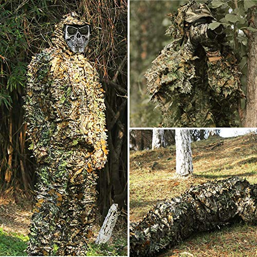Ghillie Suit Outdoor Leafy Suit for Hunting Super Lightweight Hooded Camouflage Including Clothes Gloves Face Mask and Bag