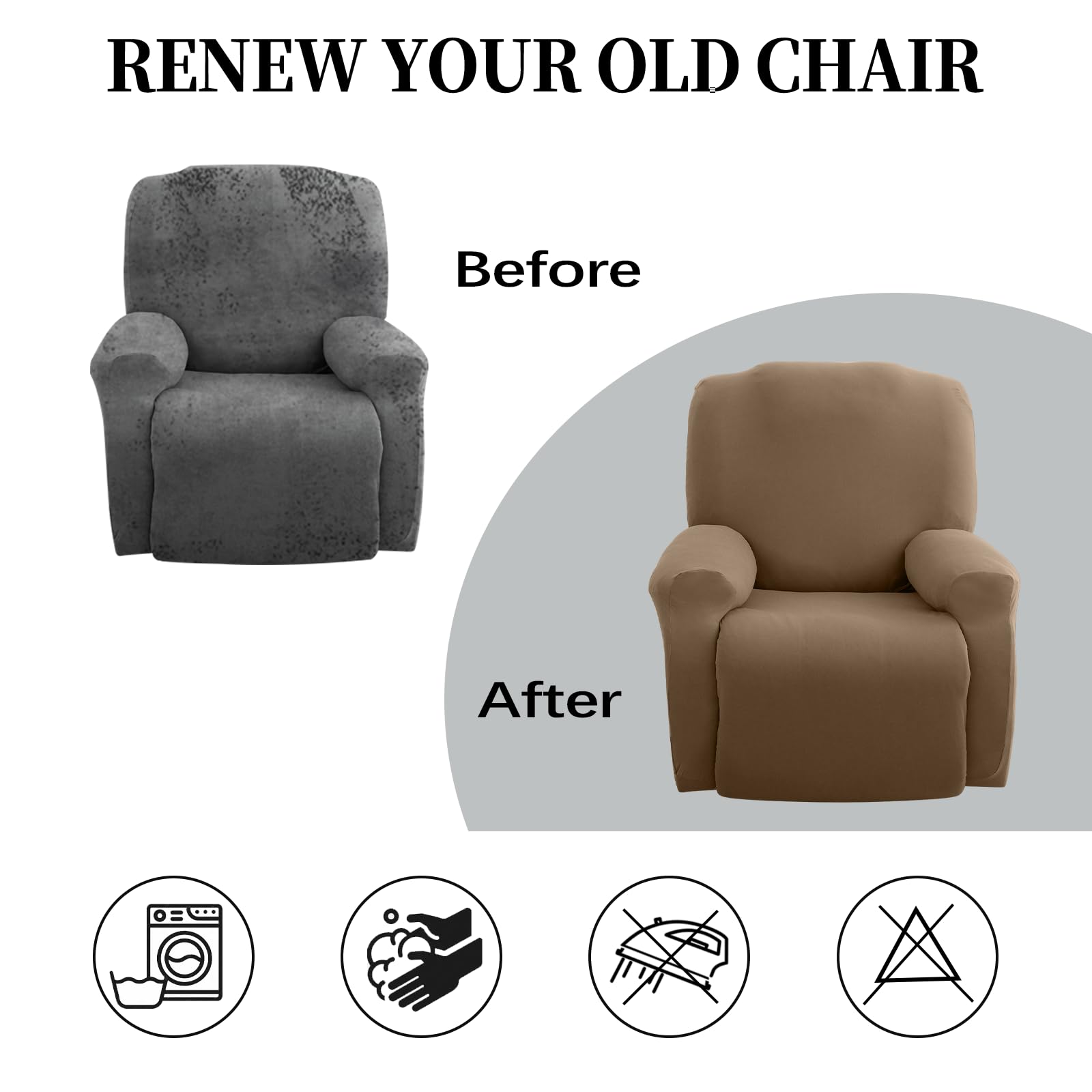 FIGOOO Copripoltrona Relax Reclinabile Copripoltrona 1 Posto Elasticizzato Relax Universale Elettrica con Tasche 4-Pezzi Fodere per Poltrona Rimovibile Coprisedile Chivas,Marrone Rossastro