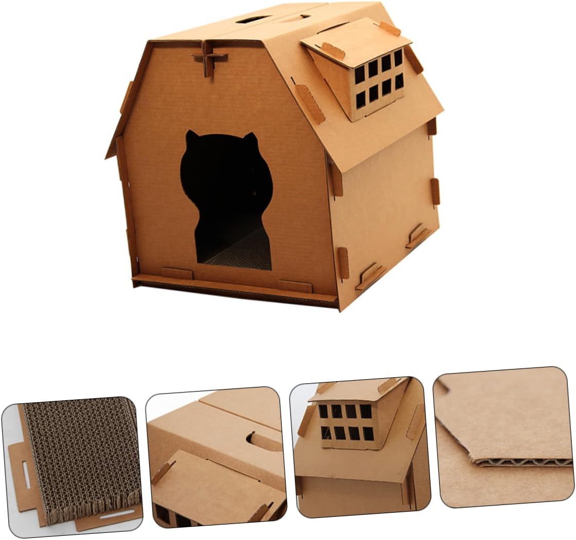 Generic Kitten Scratcher House Corrugated Paper Cat Nest Cozy Private Space for Cats to Scratch Climb and Relax for Indoor Use