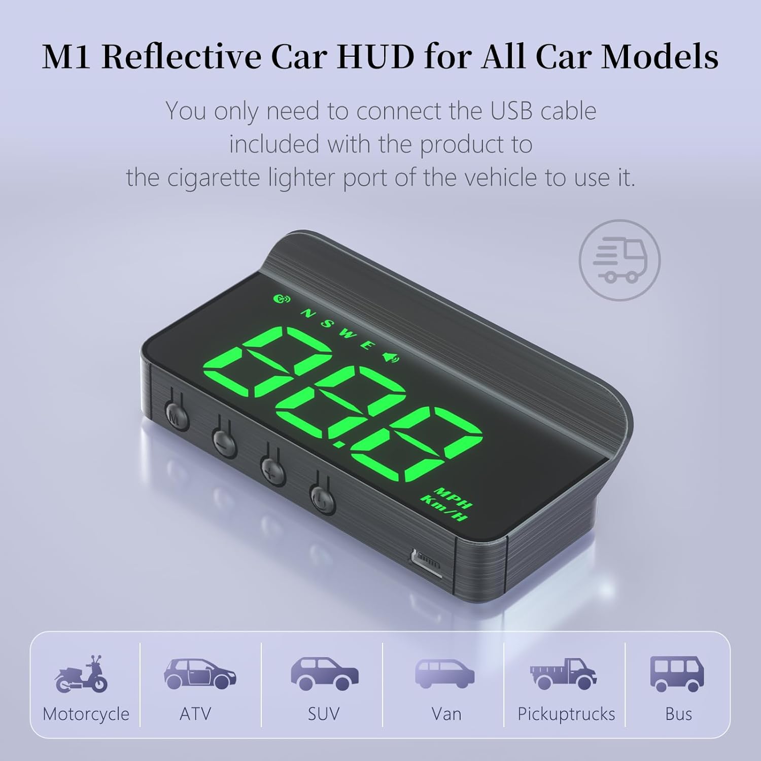 Heads Up Display for Cars,Windshield Speedometer Projector M1Green,Digital GPS Speedometer with Speed,Driving Direction,Overspeed Alarm Fatigued Driving,GPS Mode for All Vehicles