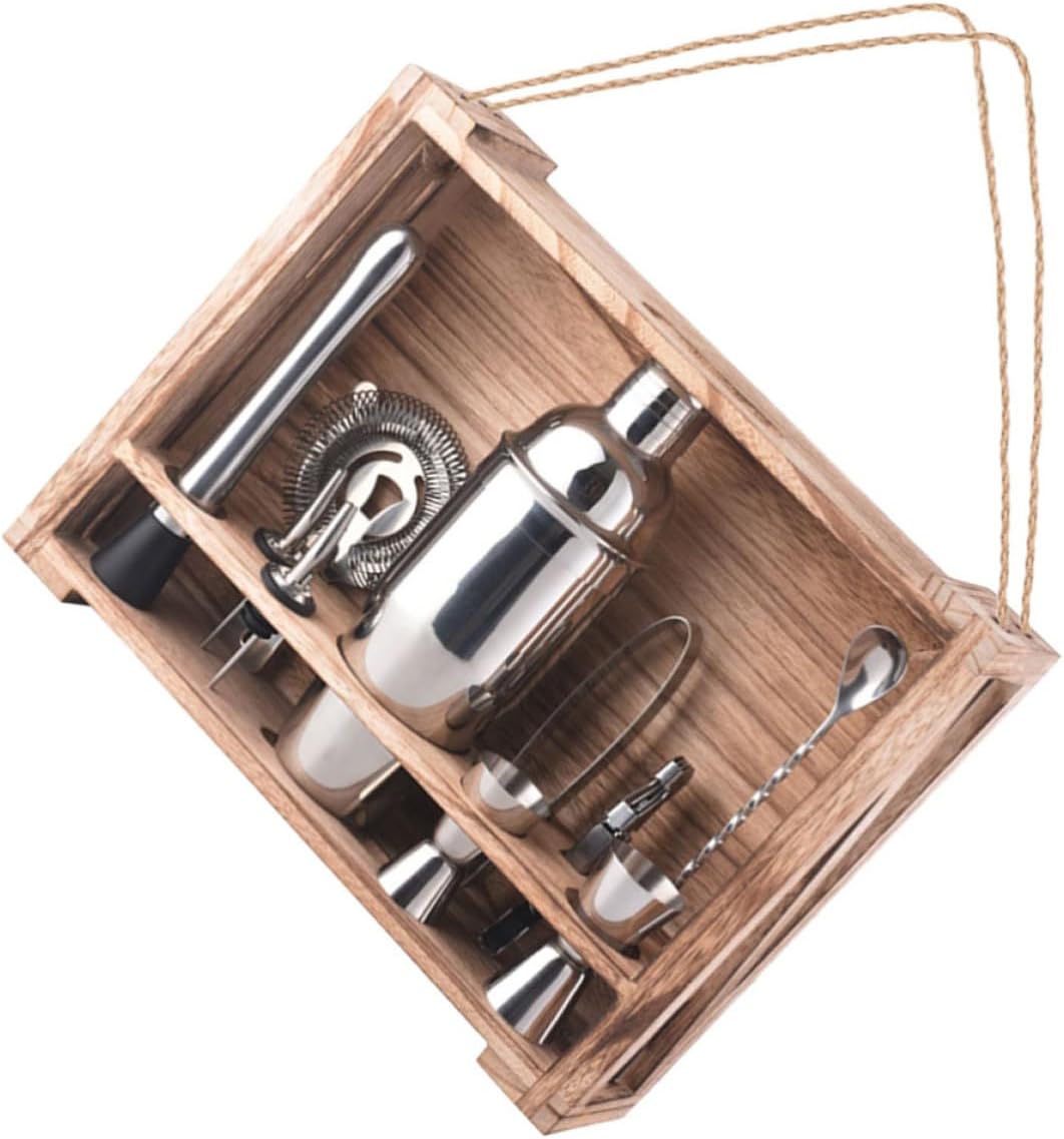 SHOWERORO Stainless Steel Cocktail Shaker Set 11pcs Bartender Kit with 700ml Shaker, Mixing Spoon, Jigger, Strainer, Muddler, and Stand for Home Use and Outdoor Gatherings