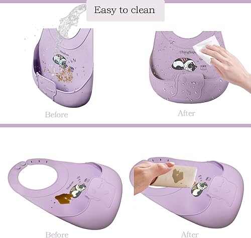 Miniatura 3 de Baberos de silicona para bebés: ajustables, suaves, impermeables y duraderos, con gran bolsillo para atrapar alimentos, aptos para la alimentación
