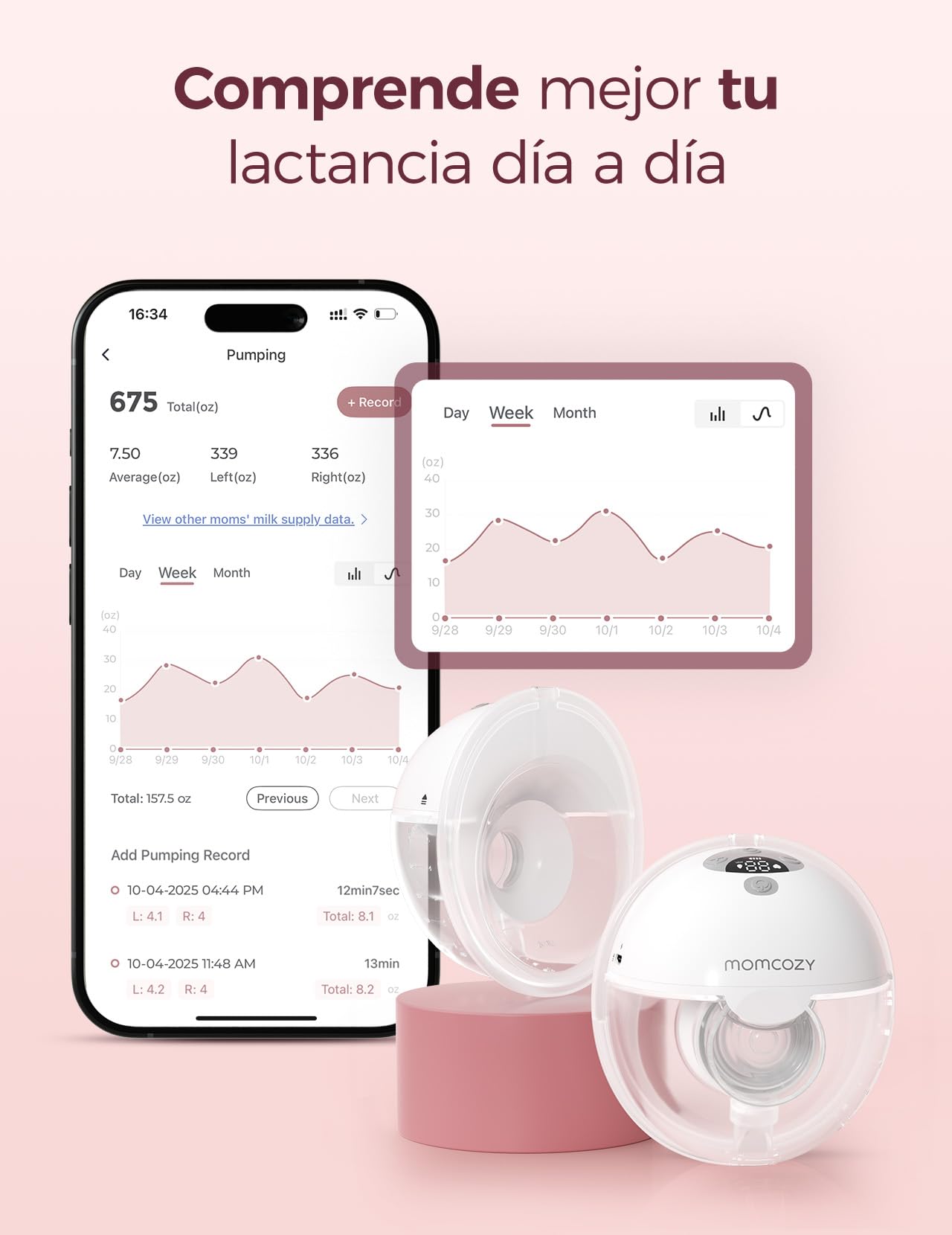 Momcozy M5 Smart sacaleches eléctrico portátil con control por app, extractor de leche materna manos libres inalámbrico, 3 modos y 9 niveles de succión, libre de BPA, ligero, embudo 24 mm