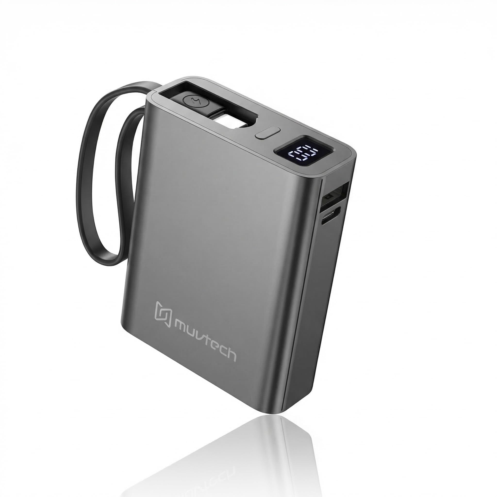 Muvtech Mini Tank Powerbank with in-Build Type C Cable, Fast Charging 10000mAh, Pocket Size Smart Digital Display USB & Type C Output Compatible for iPhone, Android, Earbuds, iWatch & MacBook/Laptop-image-44