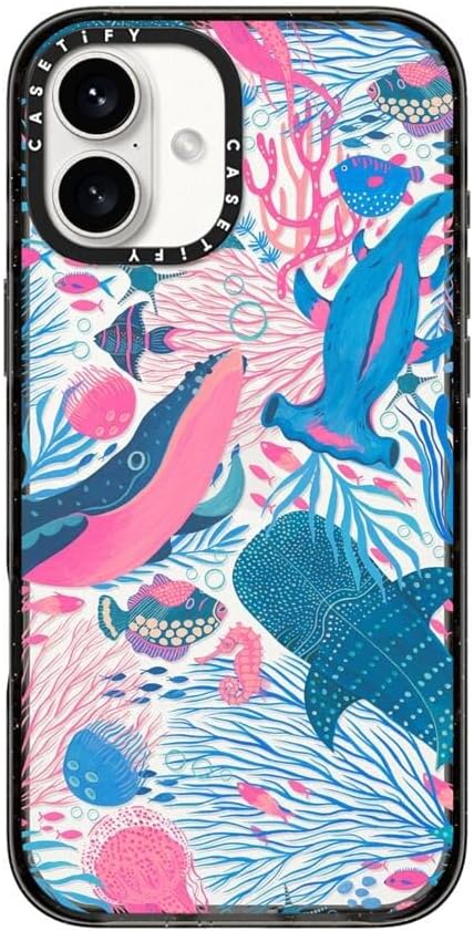 CASETiFY Impact Case for iPhone 16 Plus [Slim / 8.2 ft. 4X Military Grade Drop Protection/Wireless Charging Compatible] - Under The Sea - Clear Black