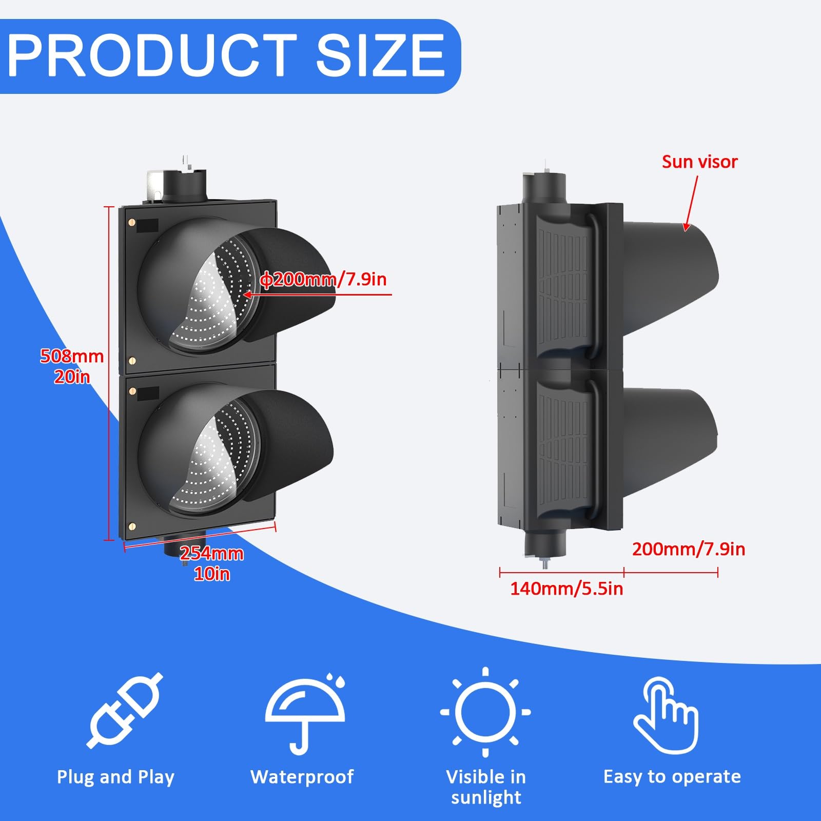 Semáforo LED de 200mm, Luz de Freno Bicolor Rojo/Verde con Control Remoto, Lámpara de Señalización Industrial, 100-240V, Plug and Play, para Carreteras, Peajes, Luces Indicadoras, Resistente al Agua