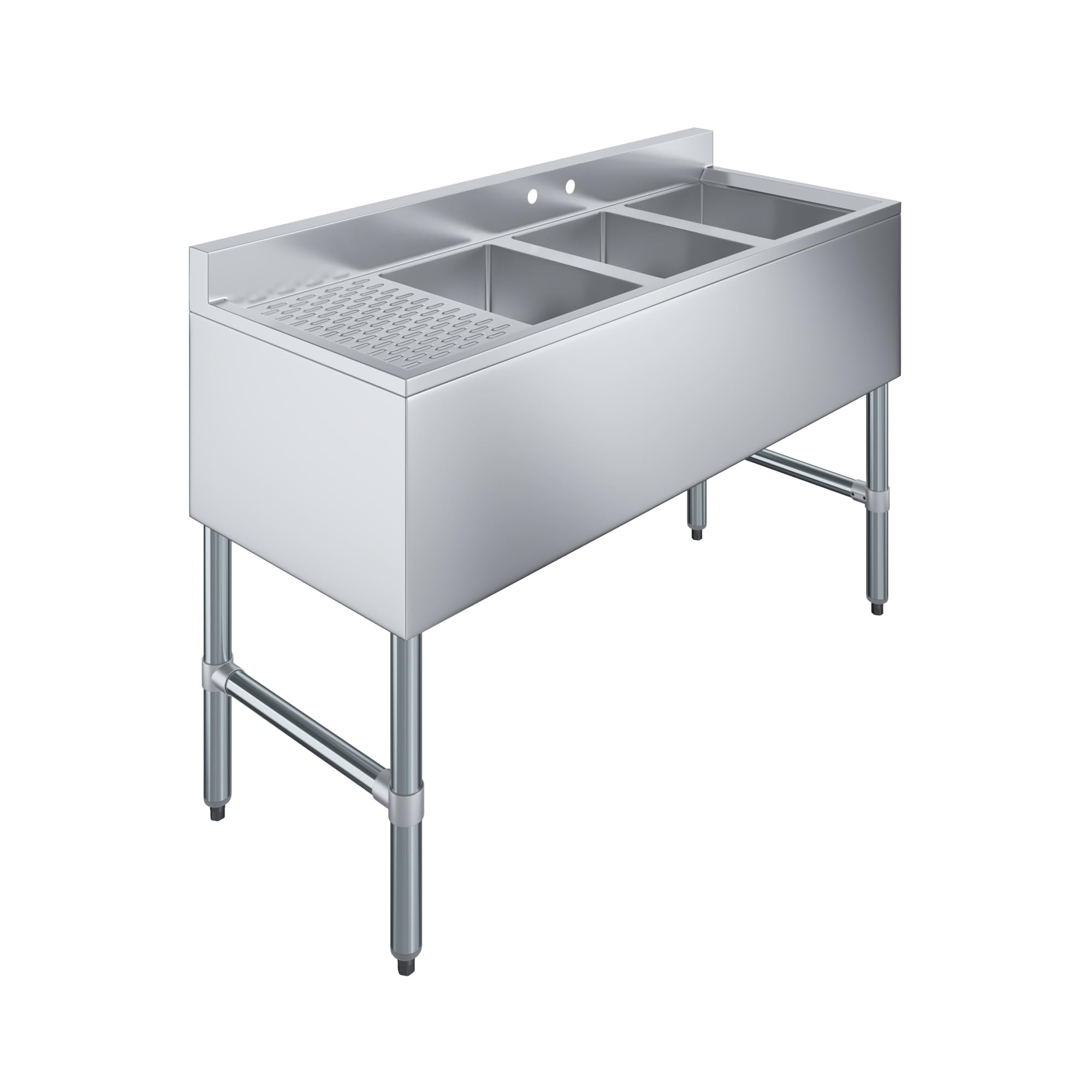AmGood 48 in. x 19 in. 3-Compartment Underbar Bar Sink with a Left Drainboard, No Faucet - 10 in. x 14 in. x 10 in. Bowls, 18-Gauge 304 Stainless Steel, NSF Certified