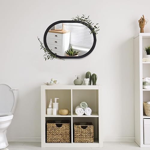 Miniatura 4 de Espejo de pared ovalado negro para baño, decoración de espejo para pared, marco de madera, espejo de maquillaje para sala de estar, dormitorio,
