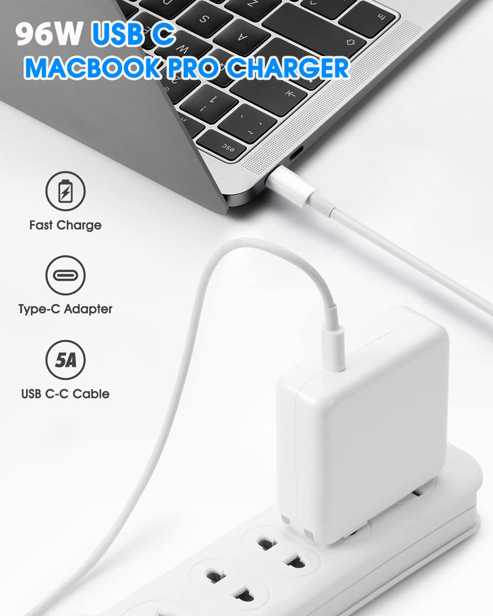 Mac Book Pro Charger, 96W USB C Fast Charger Power Adapter Compatible with New MacBook Air 13 Inch & MacBook Pro 16