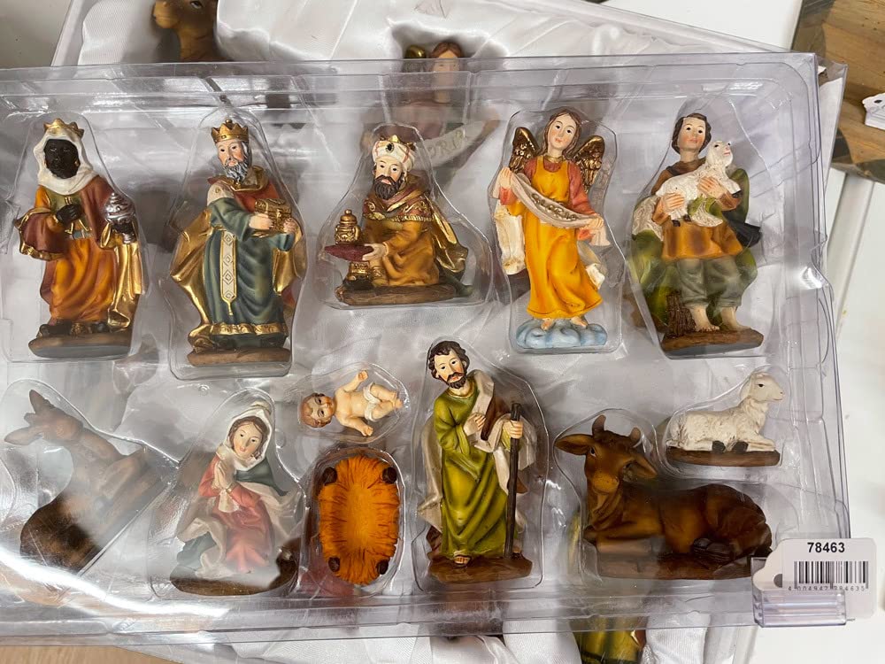 Krippenfiguren-Set Gold 11-teilig - Traditionelle Weihnachtskrippe Mit Jesus, Maria & Den Heiligen Drei Königen