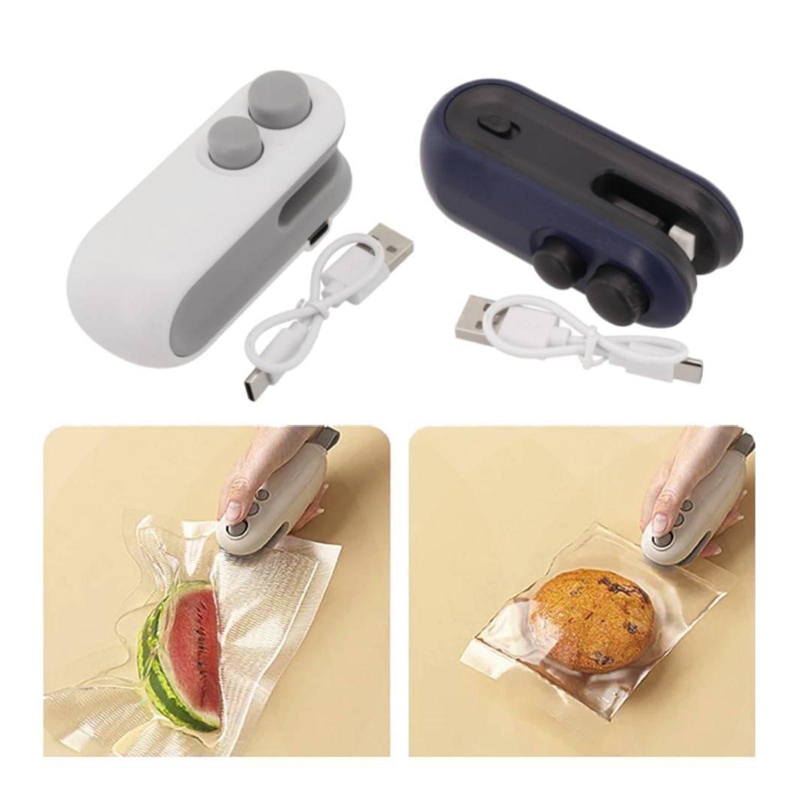 Adatto per mini sacchetti termici, sigillatrice per sacchetti di ricarica USB, sacchetti sigillanti per alimenti, in ABS, sigillatore a clip per imballaggi alimentari (bianco)