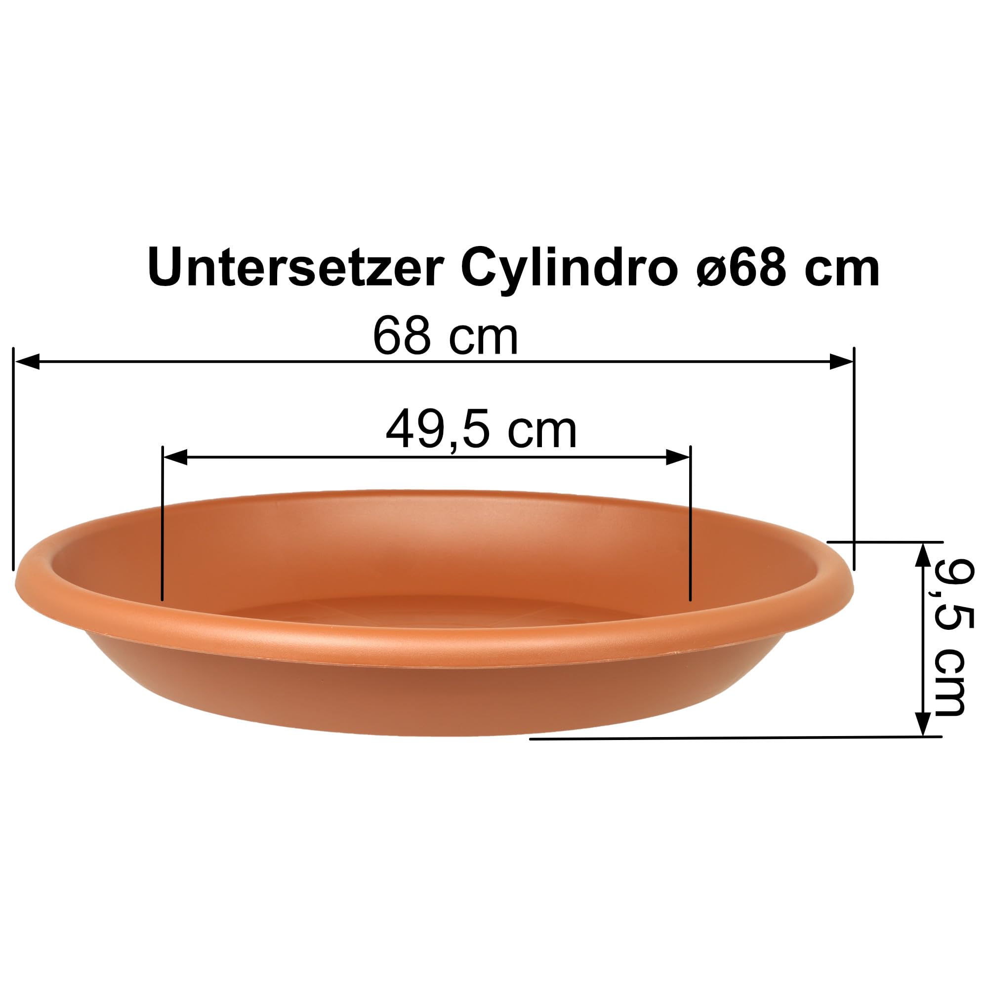 MePla - Lot de 3 sous-pots pour pot de fleur Cilindro - Plateau rond en plastique - Résistant aux intempéries - Résistant aux UV - Sous-pot - Ø 68 cm (Intérieur: ø 49,5 cm) - Terre cuite