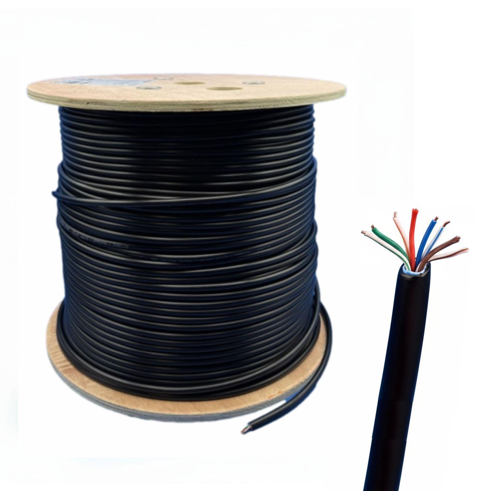Cable LAN UTP Cat 5e de exterior, 8 conductores 24AWG, 1000 Mbps, 4 pares cableados, doble aislamiento PE/LSZH, negro, 100 m o 305 m (305 m)