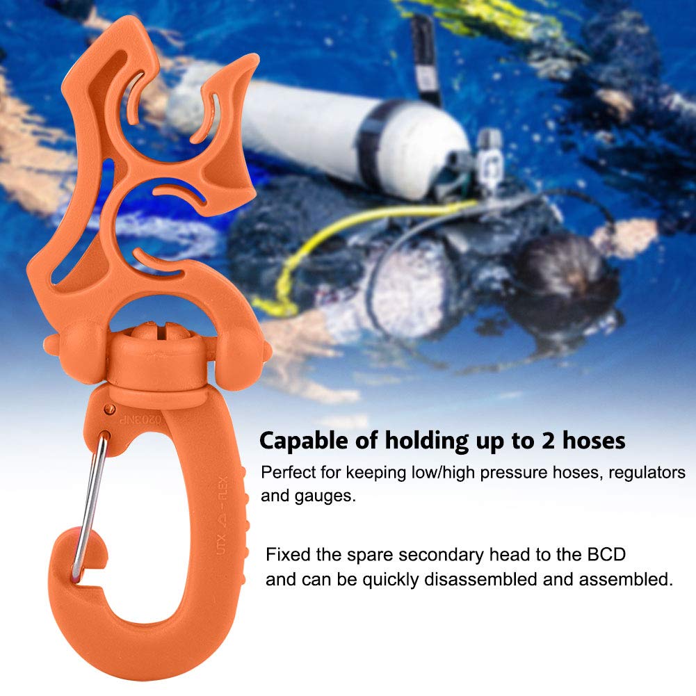 cardyven Scuba Diving Hose Holder Clip, Scuba Diving Double BCD Hose Holder Clip Regulator Retainer Buckle Hook for Snorkeling Scuba Diving Accessories (Orange)
