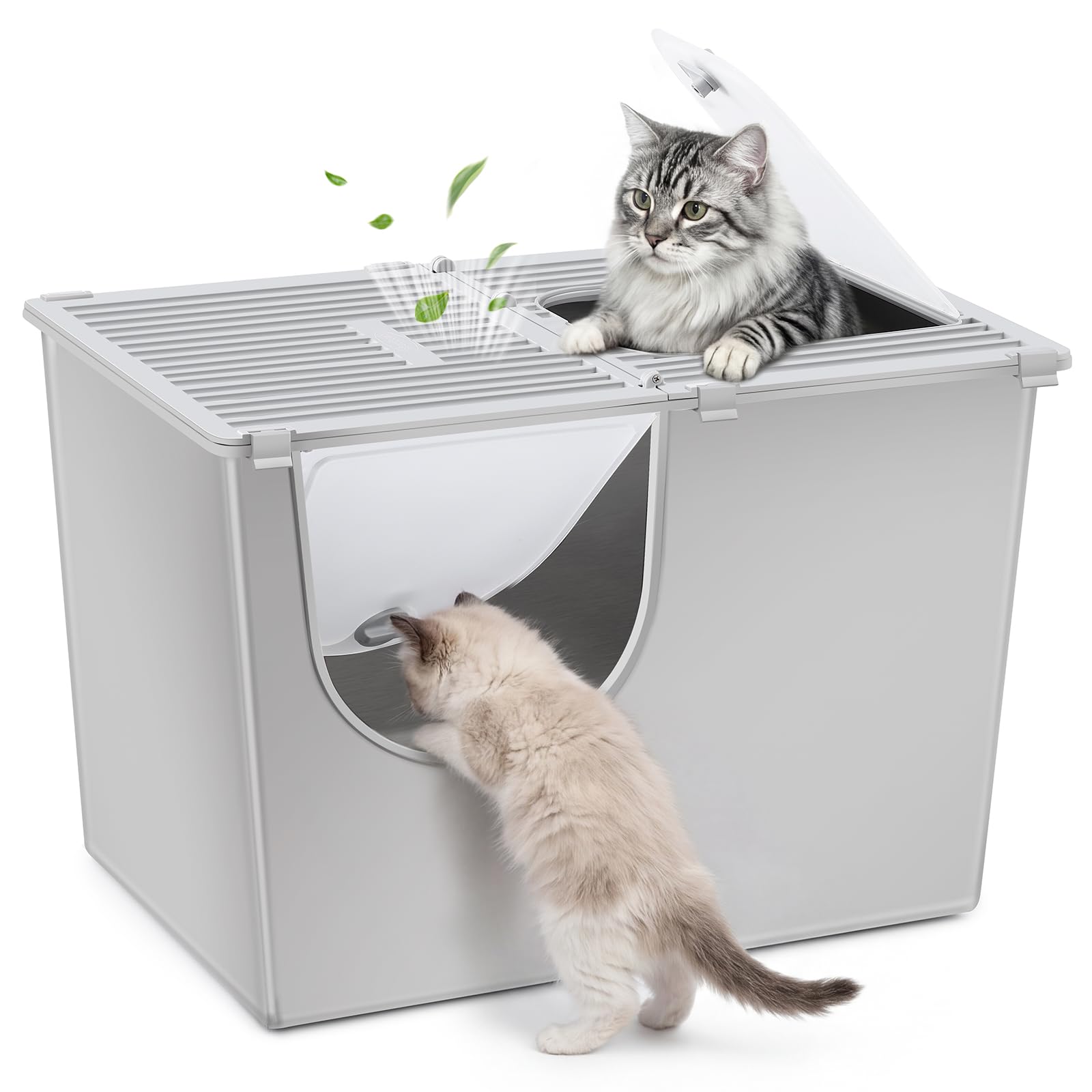 Yangbaga XXL Katzenklo Edelstahl mit Deckel:Geschlossene Katzentoilette mit Hohem Rand,Katzenklo Metall für Große Katzen und Kätzchen,Geruchsfreie,Auslaufsicher, Griff Freundlich,Mit Aktivkohlebeutel