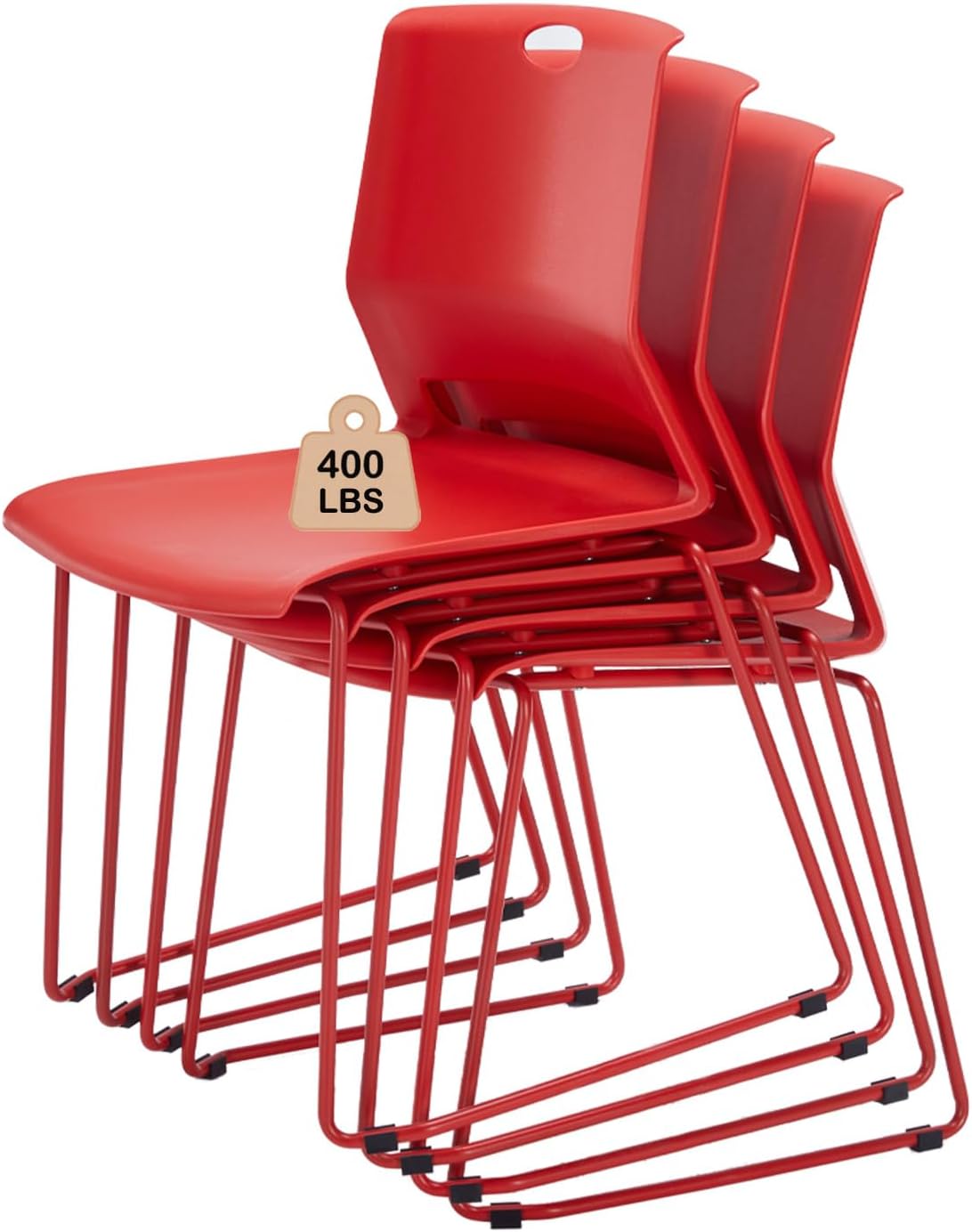 Red Stacking Conference Guest Chairs Set of 4, stackable Waiting Breakroom
