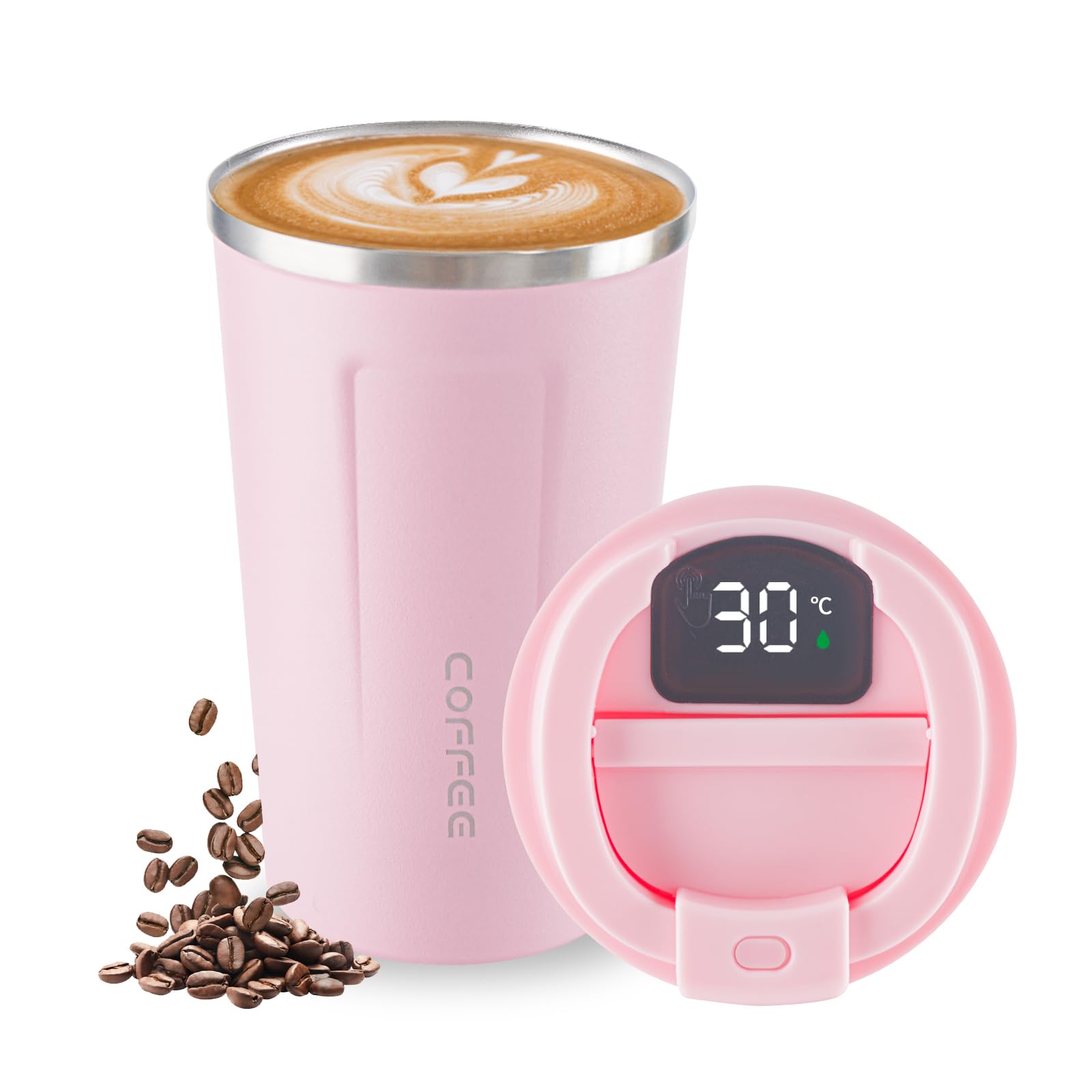 Stainless Steel Vacuum Insulated Travel Coffee Mug, Led Temperature Display Insulated Tumbler