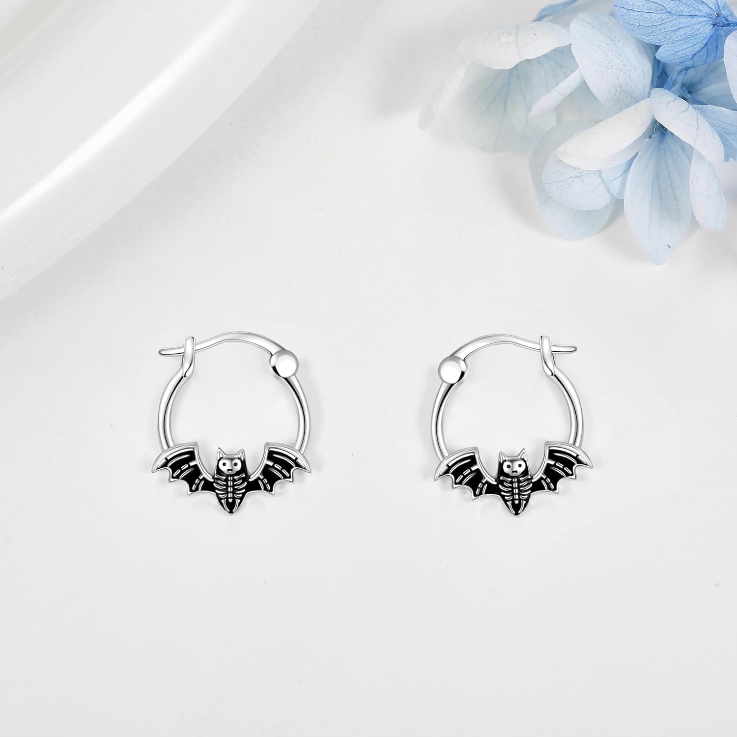 Bat Earrings 925 Sterling Silver Bat Hoop Earrings Gothic Jewelry for Women