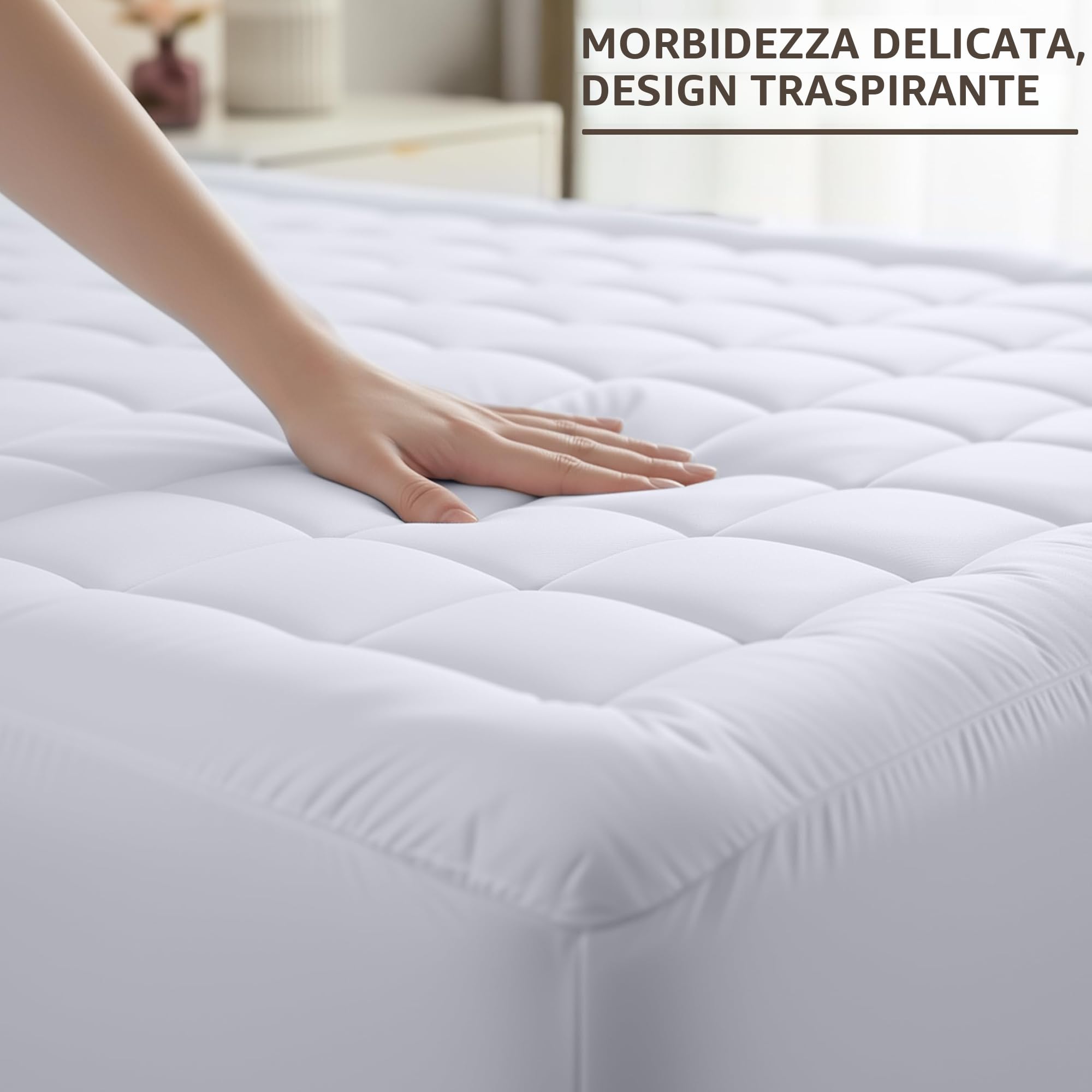 Premium materasso imbottito, Poliestere e misto poliestere, White, Queen