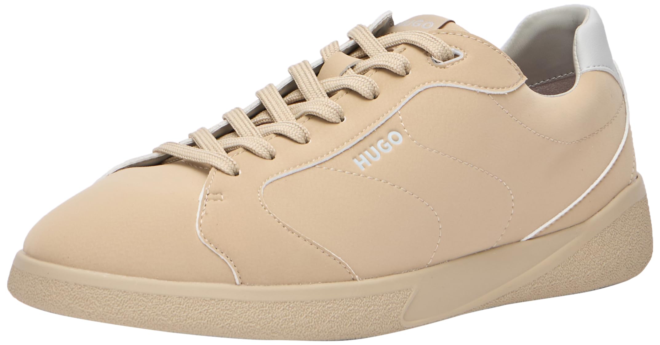 HUGO Mens Riven Tenn Logo-Detail Trainers in Faux Leather Size 7 Beige