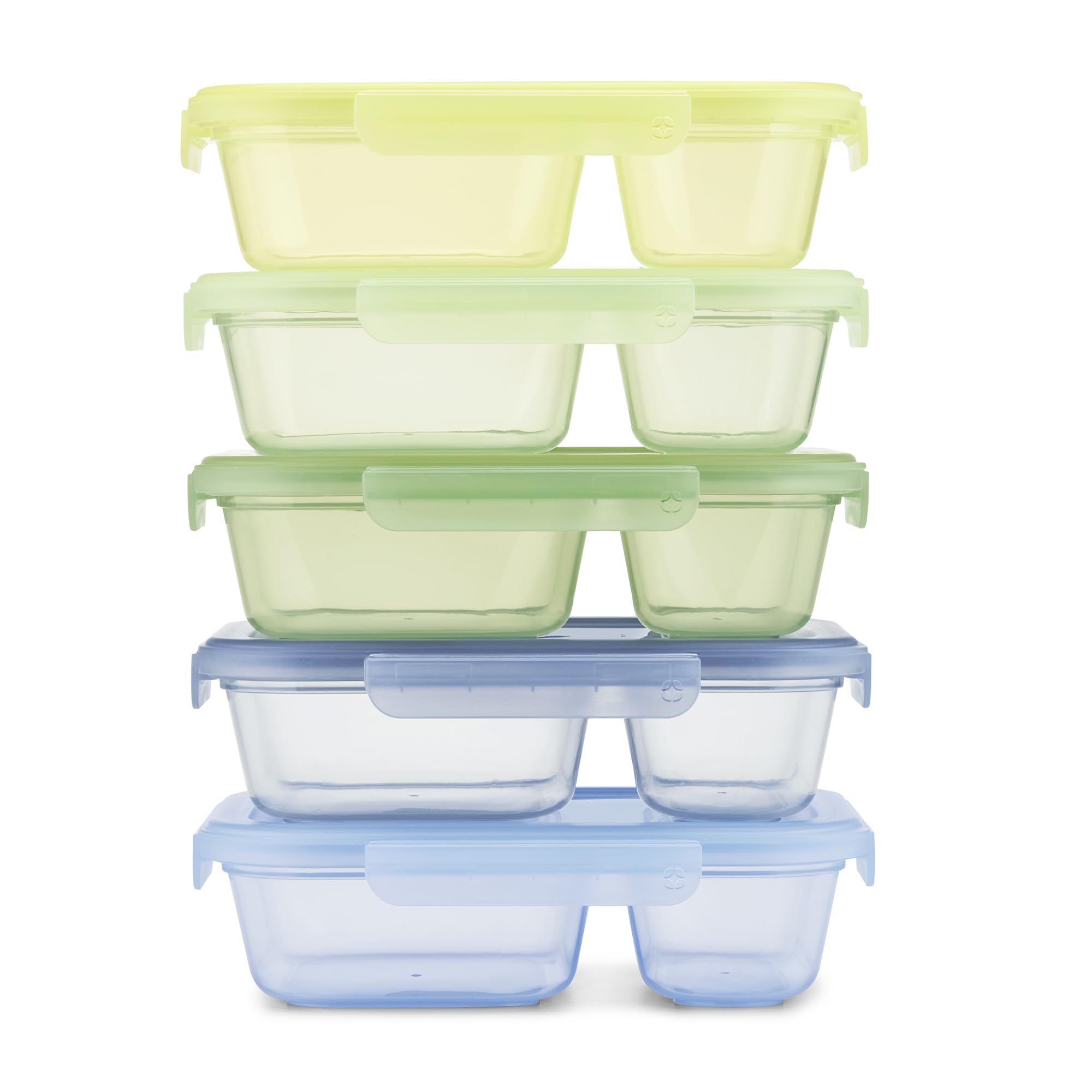 Ello Snap &amp; Nest 10-Piece 3 Cup Plastic Divided Meal Prep Set, Reusable Food Containers for Healthy Eating, Freezer, Dishwasher Safe, Seafoam