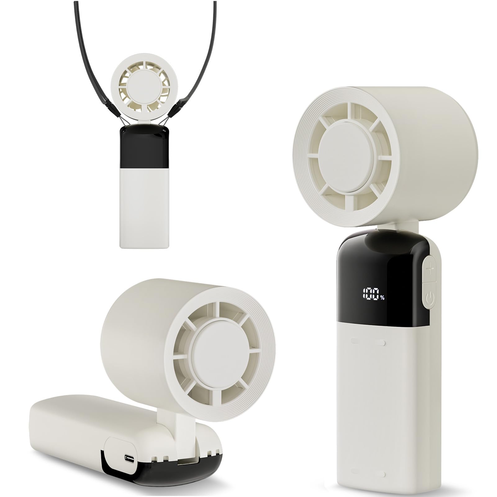 KIBTOY Handheld Fan Portable, Rechargeable, 1-100 Stepless Speed, 4000mAh Battery Operated, USB, Up to 15 Hours, Mini Personal Desk Fan for Home, Camping, Travel, Office (White)
