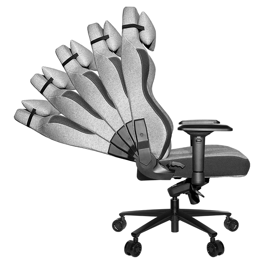 REKT ULTIM8 Plus - Chaise de Bureau Gaming XL Grand Taille en Tissu Premium - Inclinable à 180 ° - Accoudoirs 4D - Coussin Ajustable pour La Nuque - Coussin Lombaire - Supporte 150 Kg (Gris Clair)