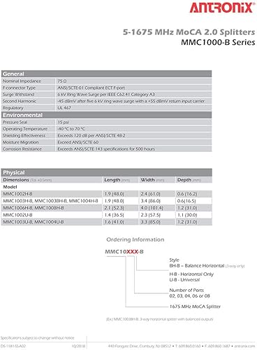 Miniatura 7 de 3 Way Antronix MMC1003H-B 5-1675 MHz MoCA 2.0 Splitter para Frontier anteriormente Verizon Fios