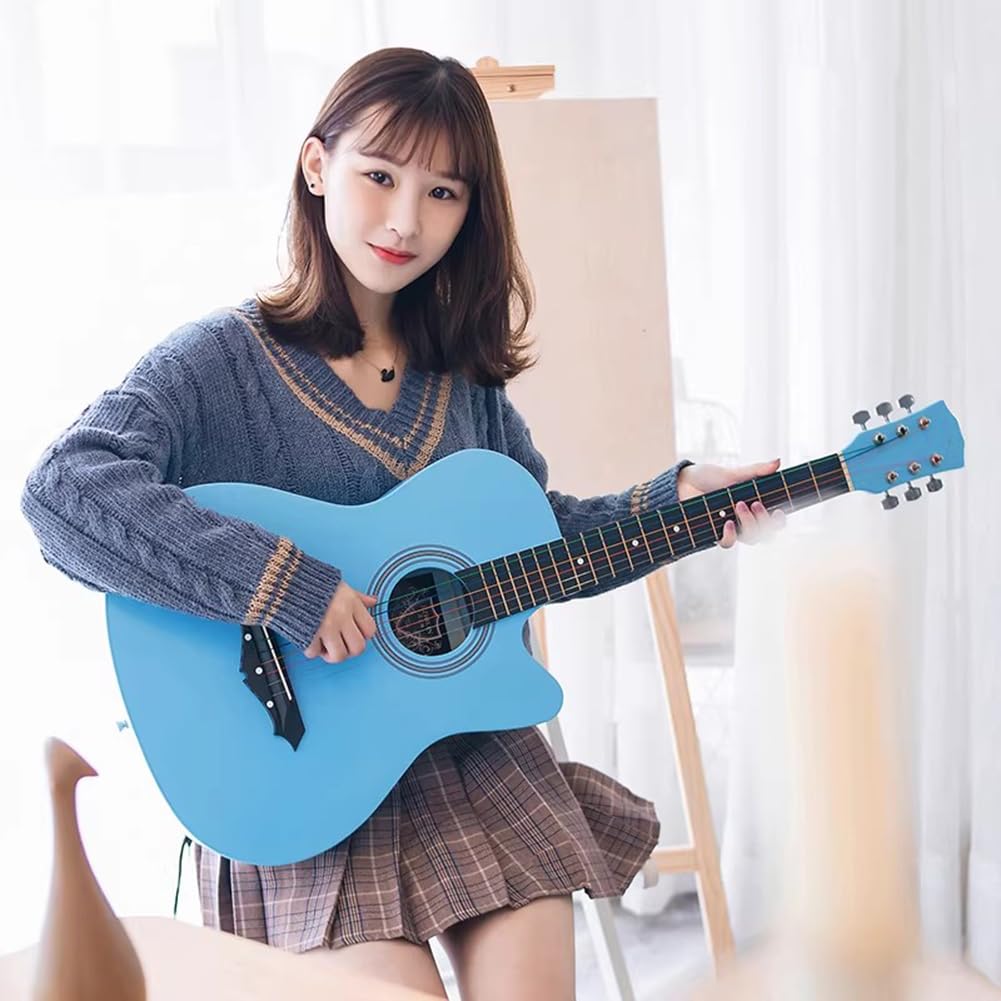 Gitara akustyczna 91 cm, 6 stalowych strun, drewniana gitara z zestawem startowym, torbą koncertową, strunami, paskiem, rurką i kostką, zachód słońca, 104 cm