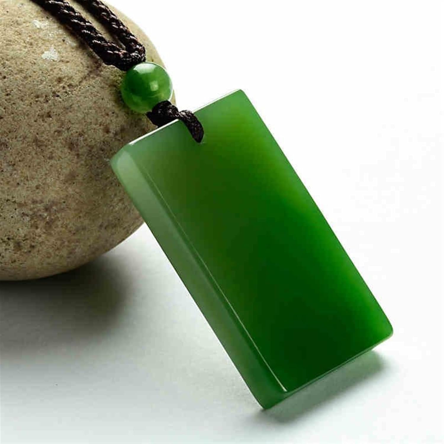 Natural Green Jade Rectangular Smooth Necklace Pendant Women Men Genuine Hetian Jades Stone Charms Amulet Gifts For Ladies - Image 6