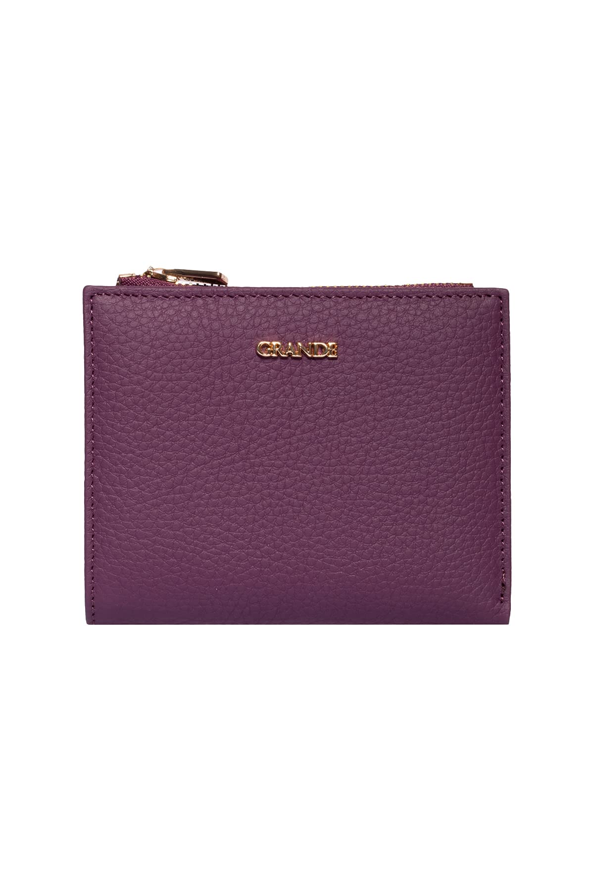 grande 2805 Genuine Leather Small Bifold Wallet For Women Minimalist Wallet Ladies Zippered Mini Purse Small Card Holder (Purple)