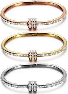 Shining Diva Fashion 18K Gold Plated Stainless Steel Openable Crystal Bracelet | Cuff Bangle | Friendship Couple Wedding Gifts for Mother Sister Wife Girlfriend | Anti Tarnish Jewellery