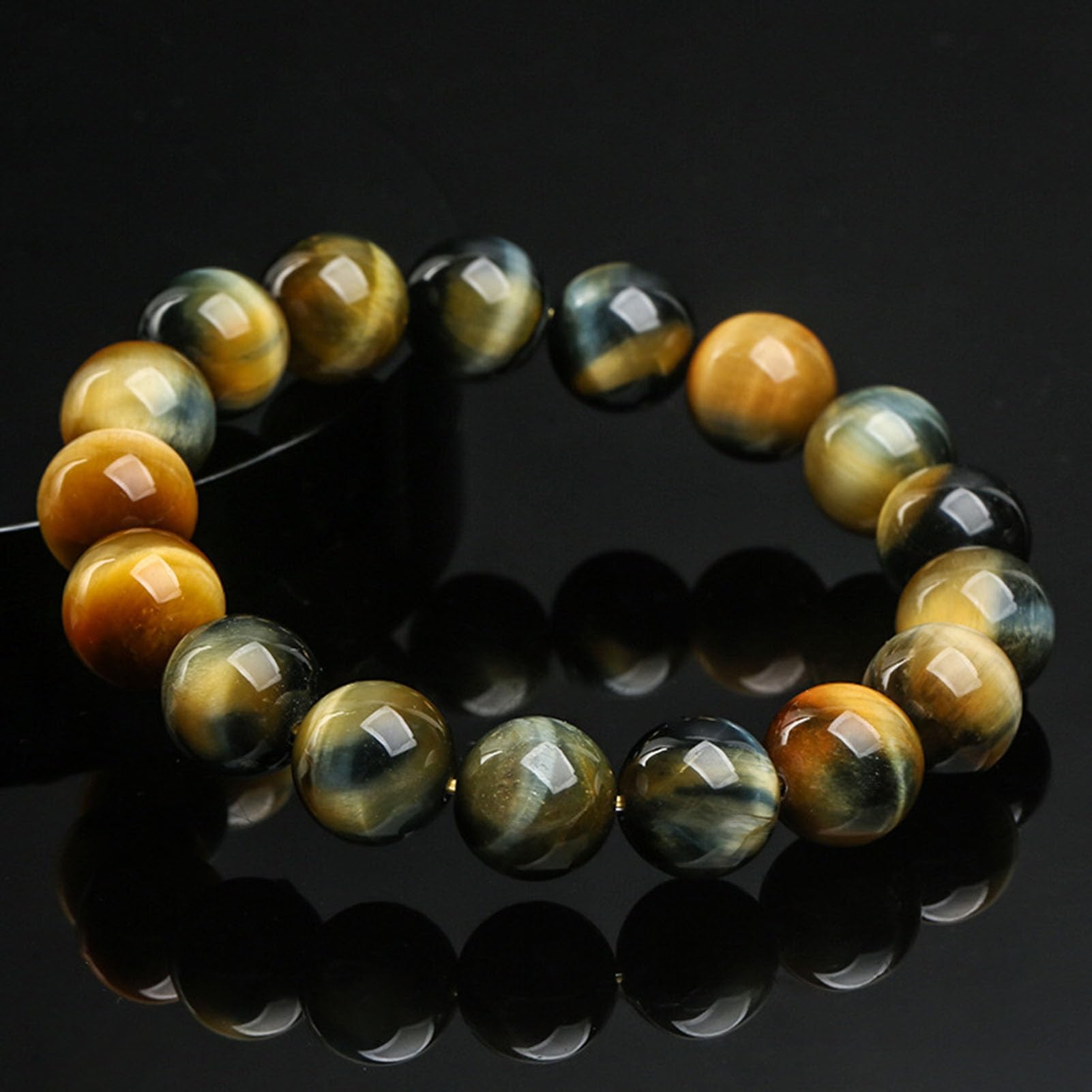 Bracciale Elasticizzato con Occhio di Tigre e Perline di Pietre preziose Naturali, per Uomo e Donna, Gioielli Boho Chic impilabili, Regalo significativo per Il radicamento,12MM