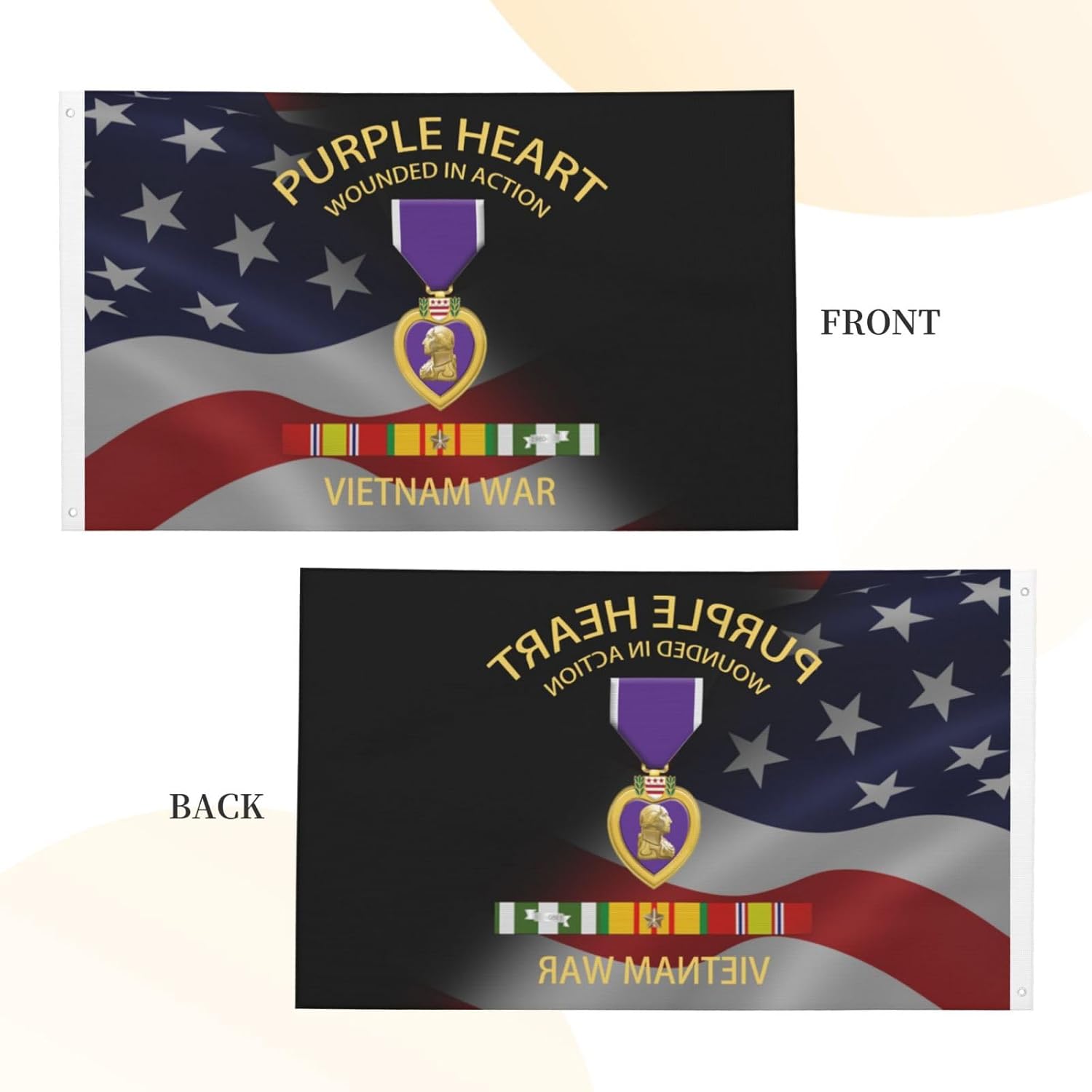 Purple Heart Wia W Vn SVC 3x5 Ft Flag - Durable Polyester, Double-sided Design for Outdoor or Indoor Use