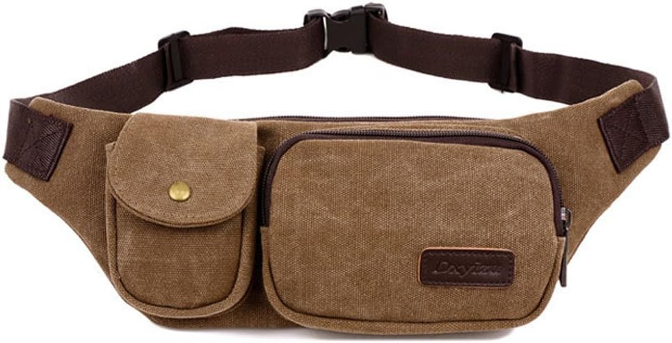 Dxyizu Small Canvas Multiple Pocket Fanny Pack Tactical Outdoor Sport Waist Bag Belt for Hiking Climbing Cycling Riding Running Walking Fashion Chest Bag Travel Bum Bag Coffee