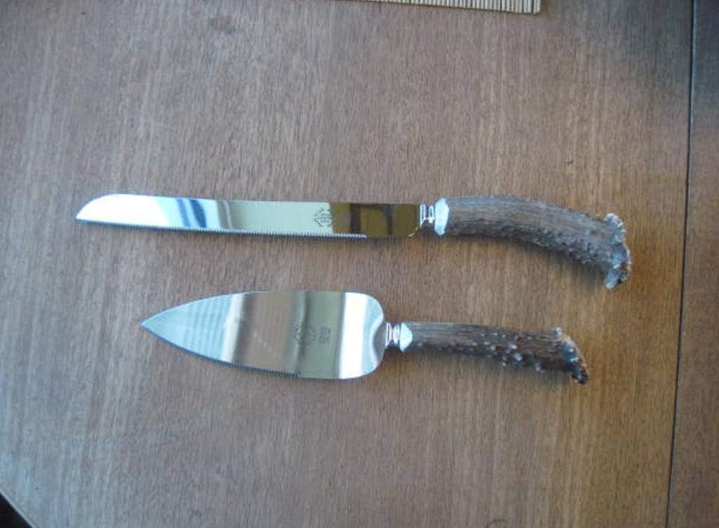 Antler handled cake knife and cake server