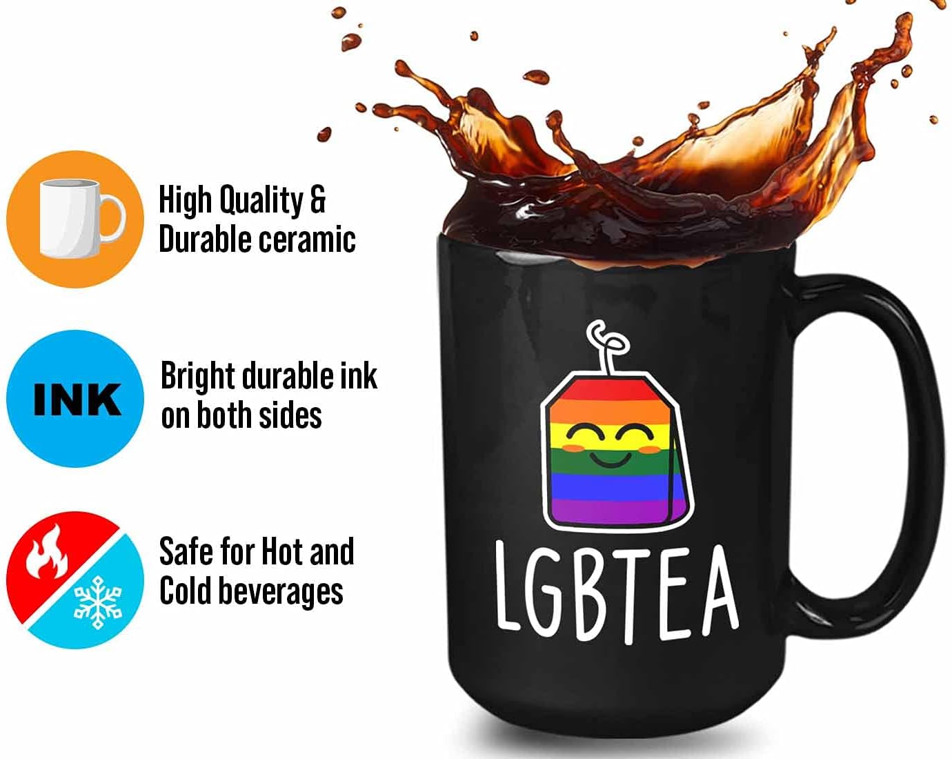 Bubble Hugs LGBT Coffee Mug - LGBTEA - Lesbian LGBTQ Transgender Gay Pride Bi Rainbow Pride Queer 15oz Black