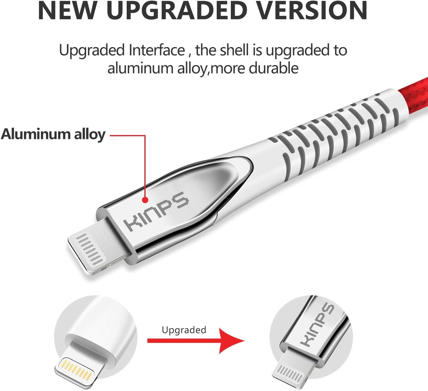 KINPS MFI Certified Lightning Cable 10FT, Upgrade iPhone Charger Cord Compatible with iPhone 12/11/XS Max/XS/XR/X/8 Plus/8/7 Plus/7/6S Plu/6Ss, iPad, (Red)