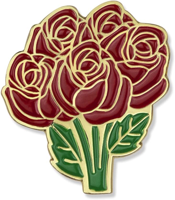 SHOP AWARDS AND GIFTS Red Rose Bouquet Flower Enamel Lapel Pin, Retro Pins for Clothes, Bulk Pack of 12, Poly Bagged, 1 x 1/8 Inch