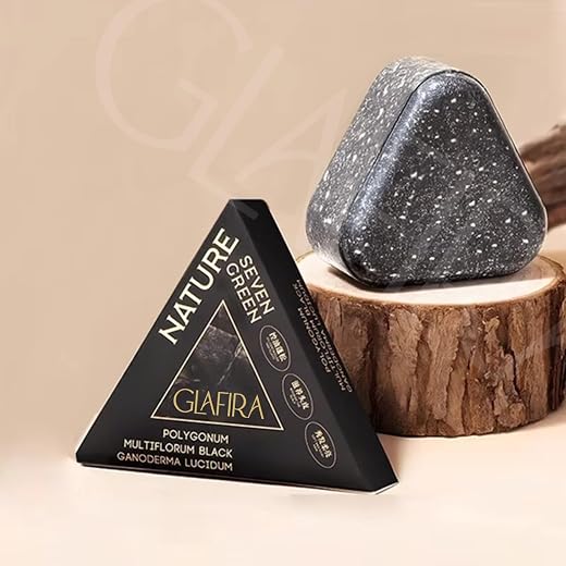 Glafira Herbal Black Hair Shampoo Soap Bar with Polygonum Multiflorum and Ganoderma Lucidum, Triangle Shape, Scalp Care