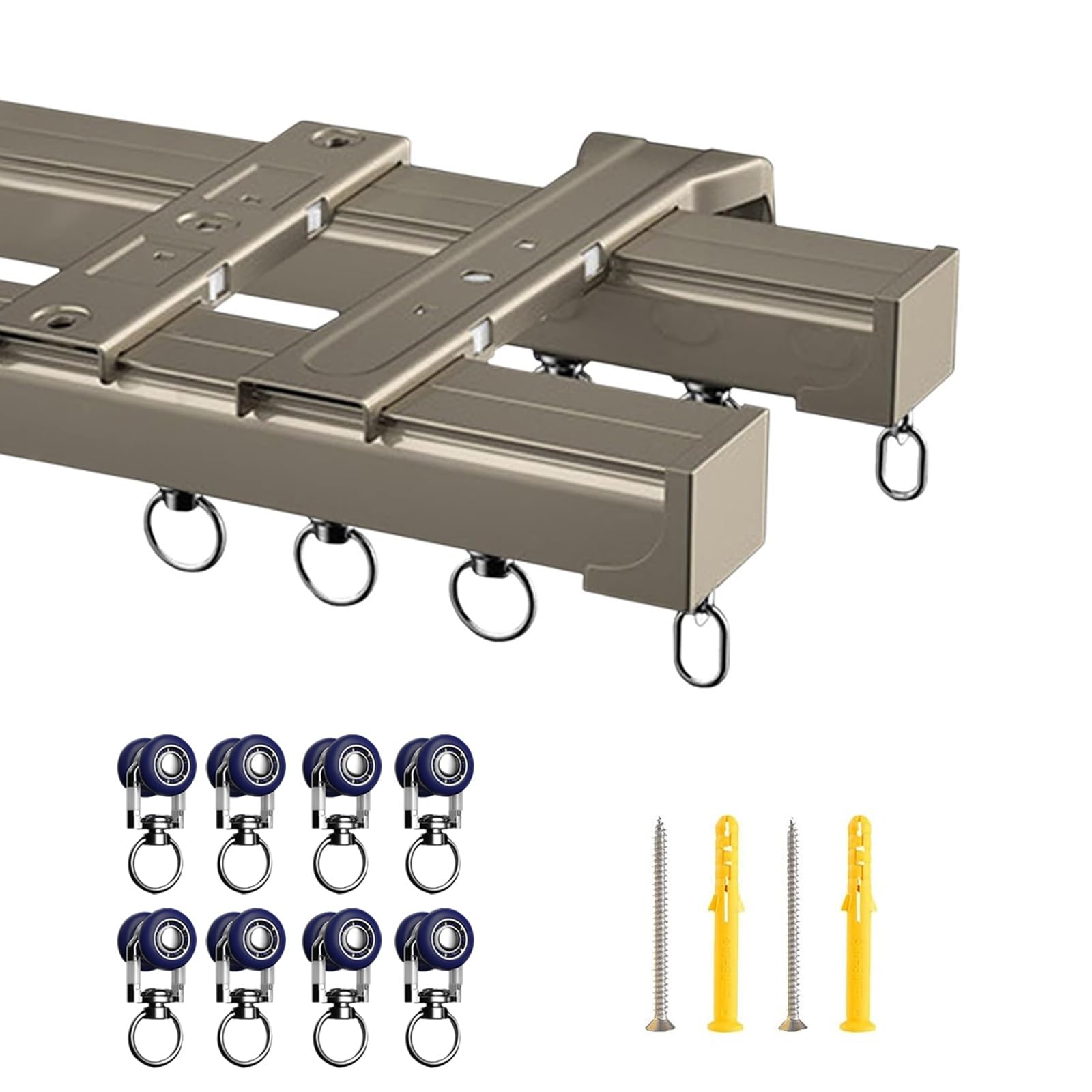 Aluminum Double Curtain Track Ceiling or Wall Mount Silent Sliding Double Drapery Rod System, Shower Curtain Track Set for Living Room, Bed Room, Closet And Sliding Door(Champagne,420cm(13.8ft))