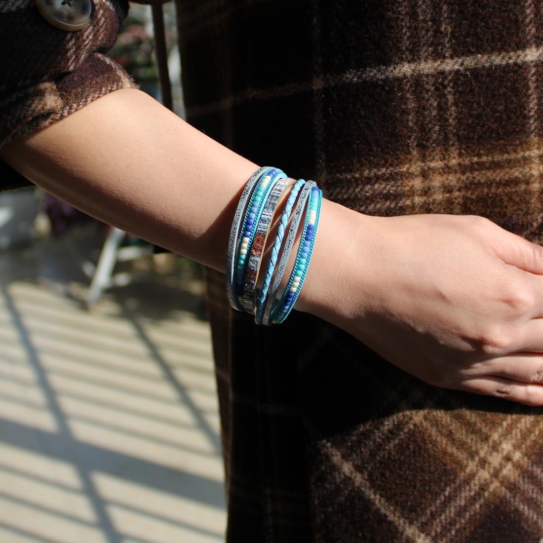 HAHAHE® Women's Boho Leather Wrap Bracelets Trendy Layered Bracelets with Magnetic Clasp Strackable Bohemian Jewelry Fashion Gifts - Image 2